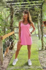 VESTIDO DUBAI ROSA E CINZA