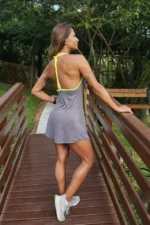 VESTIDO DUBAI CINZA E AMARELO NEON